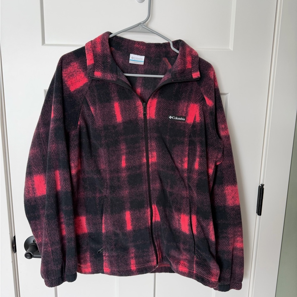 Columbia Black and Red Checkered Fleece Jacket